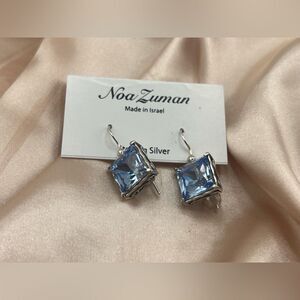 Sterling Silver Blue Square Drop Earrings by Noa Zuman